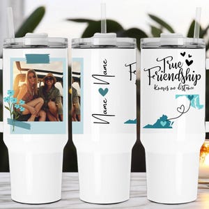 YOUR PHOTO - Long Distance Friendship Gift - Friendship Long Distance - Bestie Gift -True Friendship Knows No Distance 40 oz Tumbler