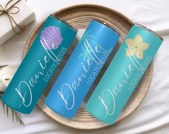 Custom Vacation Tumbler - Personalized Name -  Matching Beach Vacation -  Spring Break - Bachelorette Girls Trip 20 oz Skinny Tumblers