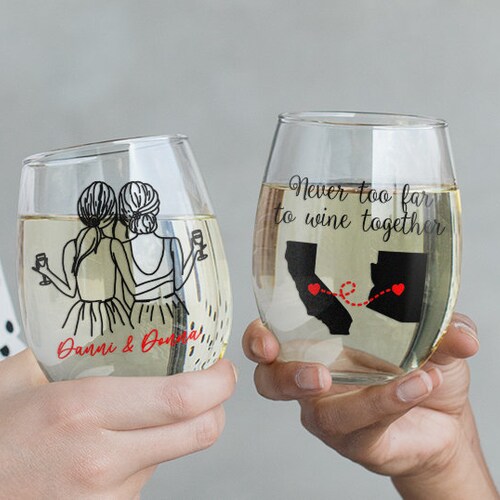 Best Friend Wine Glass Long Distance Friendship Gift Etsy