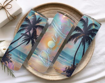 Custom Vacation Tumbler - Personalized Name -  Matching Beach Vacation -  Spring Break - Bachelorette Girls Trip 20 oz Skinny Tumblers