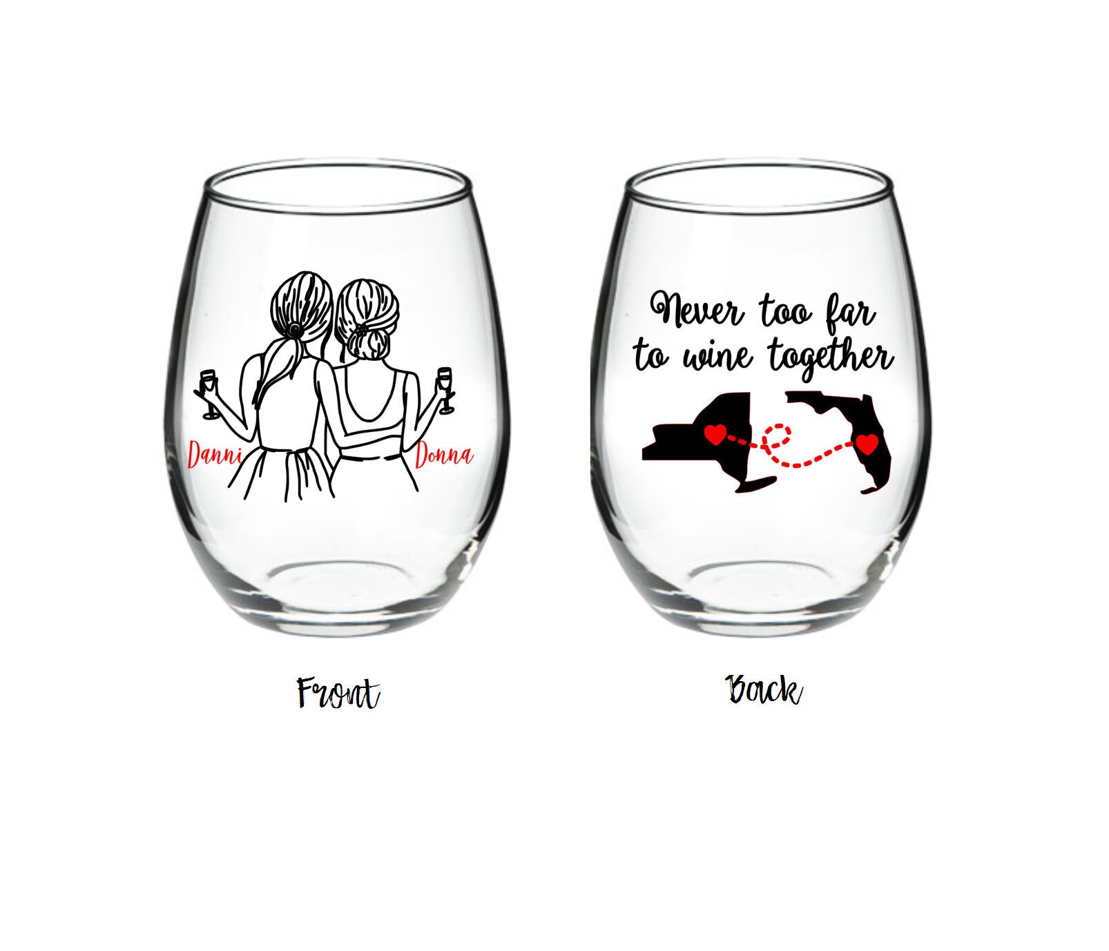 Best Friend Wine Glass Long Distance Friendship Gift Etsy