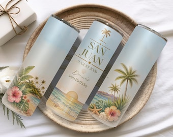 Custom Vacation Tumbler - Personalized Name -  Matching Beach Vacation -  Spring Break - Bachelorette Girls Trip 20oz Skinny Tumblers