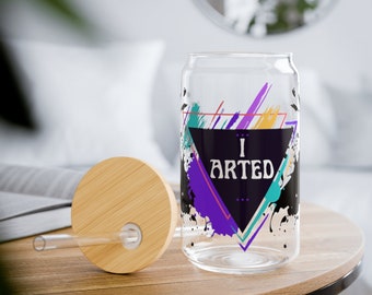 Funny Art Tumbler- Artist Gift - Art Teacher Gift - I ARTED 16 oz Can Glass Bamboo Lid