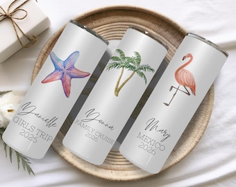 Custom Vacation Tumbler - Personalized Name -  Matching Beach Vacation -  Spring Break - Bachelorette Girls Trip 20 oz Skinny Tumblers
