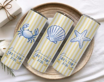 Custom Vacation Tumbler - Personalized Name -  Matching Beach Vacation -  Spring Break - Bachelorette Girls Trip 20oz Skinny Tumblers