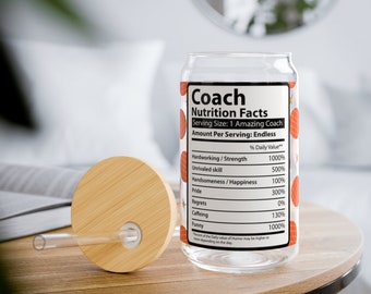 Basketball Coach Gift 16 oz Can Glass Bamboo Lid