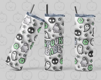 Spooky Babe Halloween Tumbler - Skulls and Ghosts Puff 3D tumbler - 20 oz Skinny Tumbler (with straw)