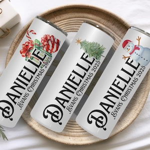 Custom Family Christmas Tumbler – Personalized Holiday Drinkware – Matching Christmas Cups – Festive 20 oz Skinny Tumblers