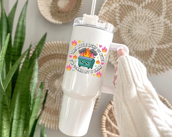 This Little Light of Mine Dumpster Fire 40 oz Tumbler, Funny Christian Gift, Sarcastic Bible Inspired Cup, Stainless Steel Travel Mug