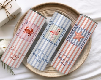 Custom Vacation Tumbler - Personalized Name -  Matching Beach Vacation -  Spring Break - Bachelorette Girls Trip 20oz Skinny Tumblers
