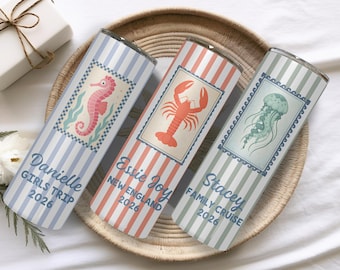 Custom Vacation Tumbler - Personalized Name -  Matching Beach Vacation -  Spring Break - Bachelorette Girls Trip 20oz Skinny Tumblers