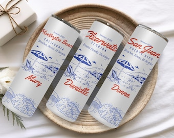 Custom Vacation Tumbler - Personalized Name -  Matching Beach Vacation -  Spring Break - Bachelorette Girls Trip 20oz Skinny Tumblers