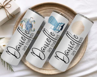 Custom Vacation Tumbler - Personalized Name -  Matching Beach Vacation -  Spring Break - Bachelorette Girls Trip 20 oz Skinny Tumblers