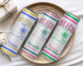 Custom Vacation Tumbler - Personalized Name -  Matching Beach Vacation -  Spring Break - Bachelorette Girls Trip 20oz Skinny Tumblers