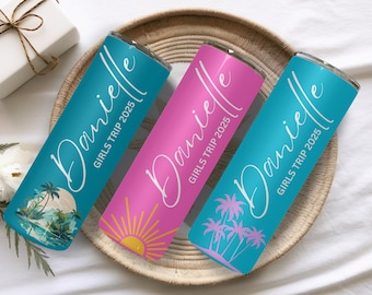 Vacation Cups - Personalized Cups With Name -  Cruise Cups -  Spring Break - Bachelorette Girls Trip 20oz Skinny Tumblers