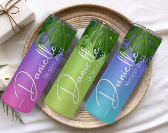 Custom Vacation Tumbler - Personalized Name -  Matching Beach Vacation -  Spring Break - Bachelorette Girls Trip 20 oz Skinny Tumblers
