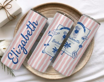 Custom Vacation Tumbler - Personalized Name -  Matching Beach Vacation -  Spring Break - Bachelorette Girls Trip 20oz Skinny Tumblers