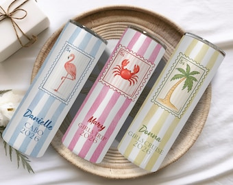 Custom Vacation Tumbler - Personalized Name -  Matching Beach Vacation -  Spring Break - Bachelorette Girls Trip 20oz Skinny Tumblers