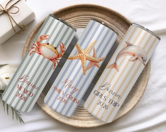 Custom Vacation Tumbler - Personalized Name -  Matching Beach Vacation -  Spring Break - Bachelorette Girls Trip 20oz Skinny Tumblers