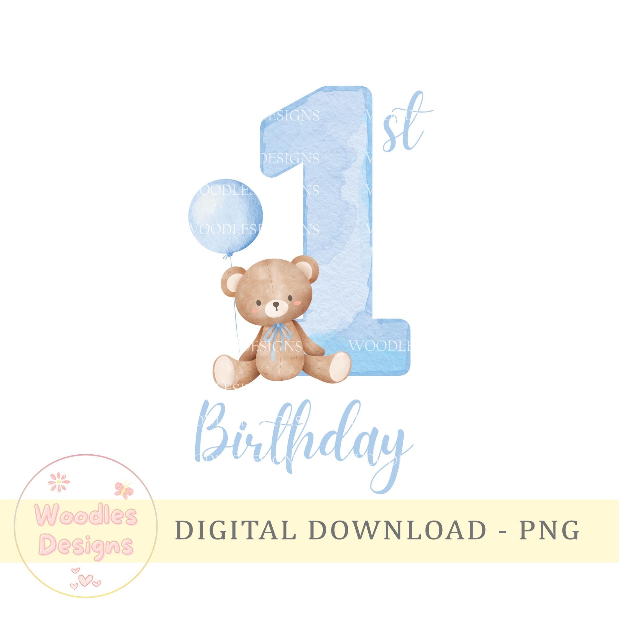 First Birthday Blue Teddy Bear and Balloon PNG - First Birthday Clipart ...