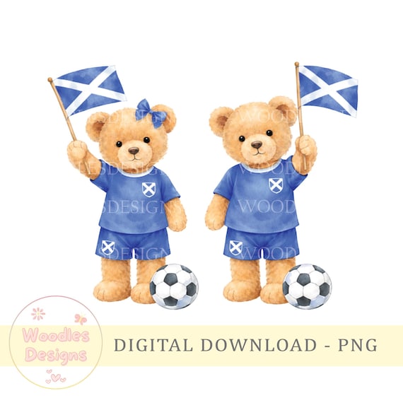 Scotland World Cup PNG Set of 2 - Scottish Football PNG  - World Cup Sublimation Design - Instant Digital Download - Scotland Teddy Bear