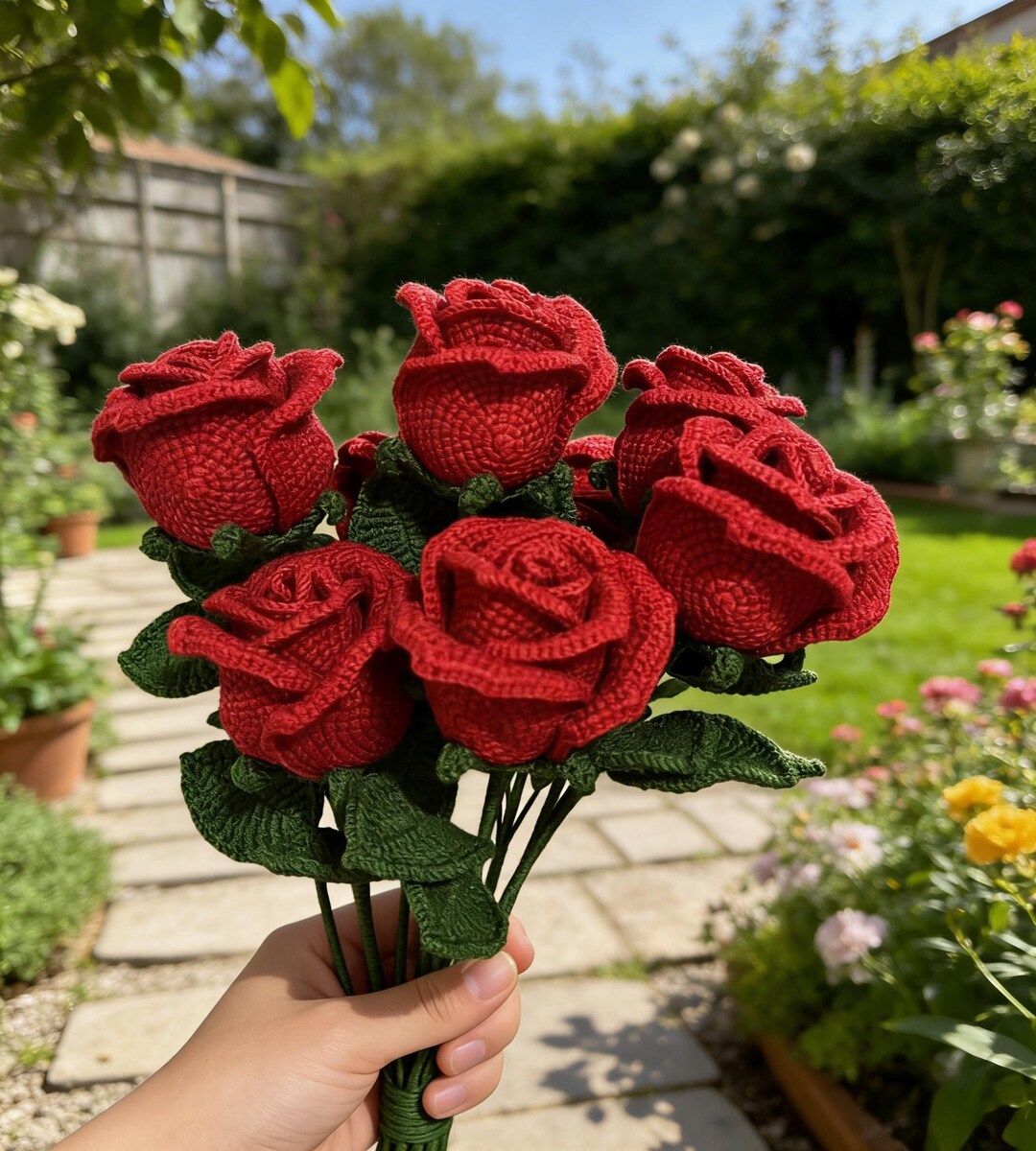 Crochet Rose Pattern, Realistic Flower Bouquet DIY Tutorial, Handmade ...