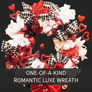 XL Statement Designer Wreath – Romantic Luxe Collection | Luxury Red & Black Door Décor | Large-Format Entryway Wall Accent