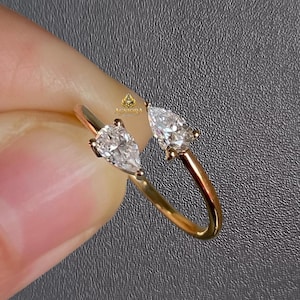 Anillo de diamantes talla esmeralda radiante ovalada con forma de pera y marquesa, anillo abierto minimalista de oro, delicado regalo apilable para ella.