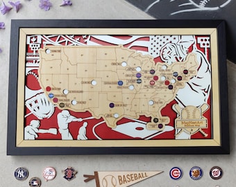 額入りMLBスタジアム旅行マップ、カスタム野球スタジアムマップトラッカー、野球バケットリストギフト、スポーツファン向け壁飾り、記念日ギフト