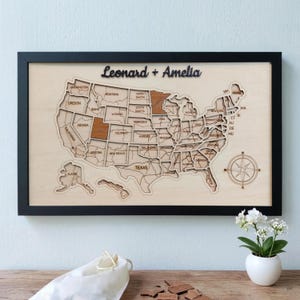 Laser Cut USA Travel Map – Man Cave Decor Wooden USA Map - Personalized Travel Map Gift - 3D Wood Art - Gift For Him - Travel Tracker Map