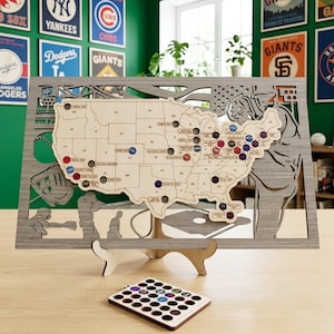 Mapa de estadios de la MLB, mapa de estadios de béisbol, rastreador de estadios de béisbol profesional, regalo de béisbol, mapa de viaje a estadios, regalo del Día del Padre, regalo para el esposo