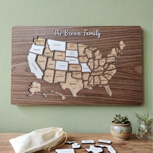 USA Travel Map - 5th Anniversary Gift - Couples Travel Tracker - Adventure Travel Map Sign - 50 States Map - Adventure Awaits Map Gift