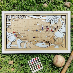 Mapa personalizado de estadios de la MLB, lista de deseos de mapas de estadios de béisbol, rastreador de mapas de viajes a estadios, regalo para aficionados al béisbol, regalo para el Día del Padre
