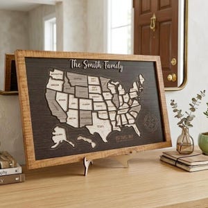 USA Travel Map Tracker – Retirement Gift for Travelers – 50 States Map Bucket List - Wooden Puzzle Map – Travel Tracker – RV Adventures