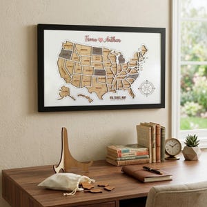 Laser Cut USA Travel Map – 50 States Map – Wood Travel Tracker - Personalized 5th Anniversary Gift - Wooden USA Travel Map -Valentines Gift