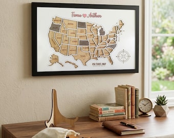 Laser Cut USA Travel Map – 50 States Map – Wood Travel Tracker - Personalized 5th Anniversary Gift - Wooden USA Travel Map -Valentines Gift