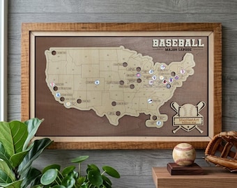 Baseball Map, MLB Stadium Tracker Map, MLB Ballpark Map Bucket List, Baseball Wall Art, Travel Tracker, Fathers Day Gift, Retirement Gifts