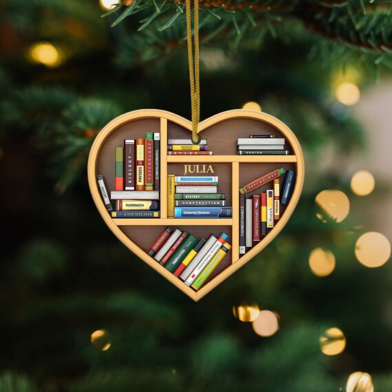 Personalized Bookshelf Ornament Book Lovers Heart Ornament Etsy Australia