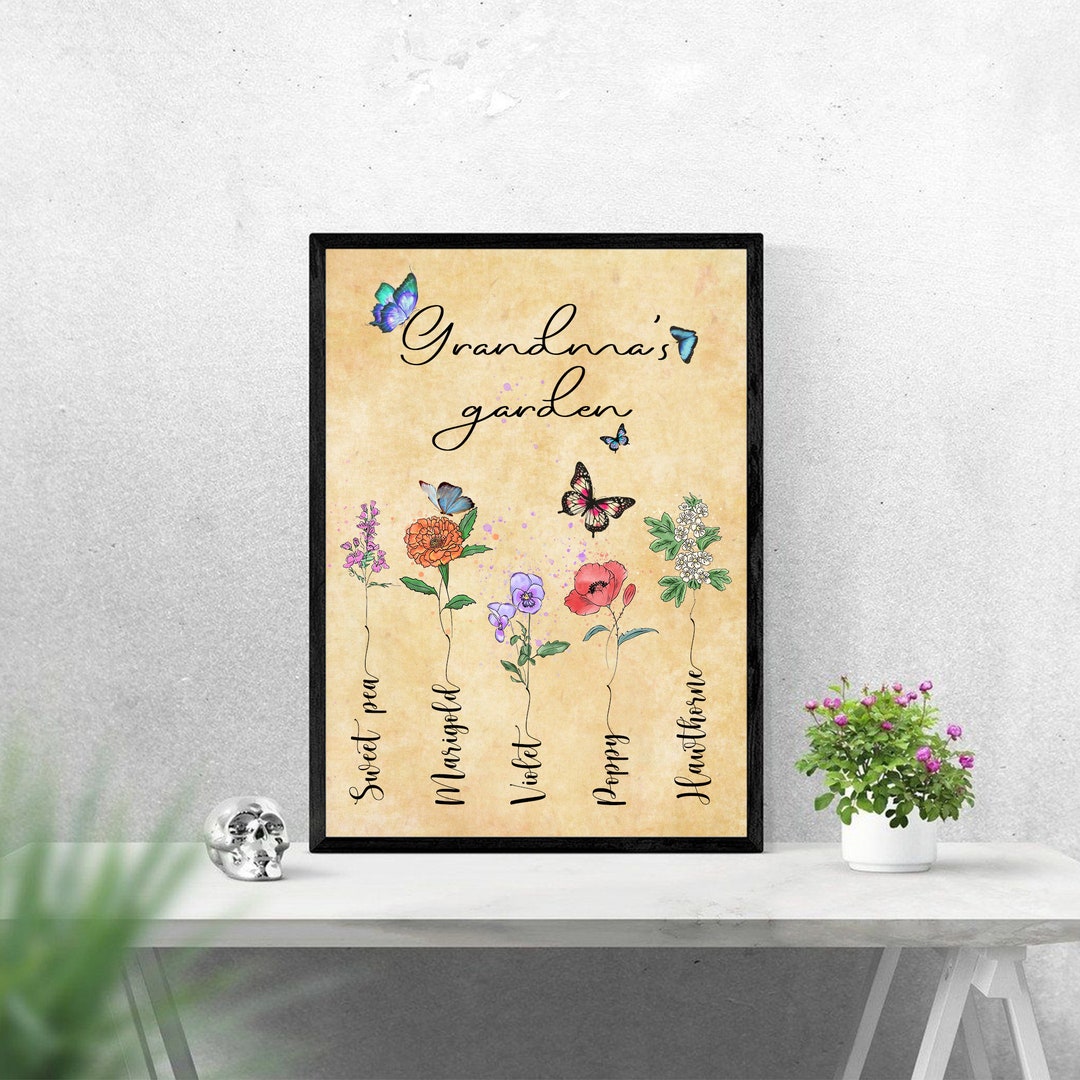 Personalized Grandma's Garden Wall Art Custom Grandkids Etsy