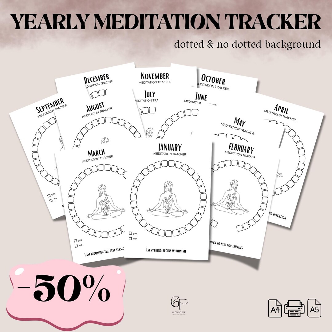 Yearly Meditation Tracker Printable: A4/A5, Minimalist Design (digital ...