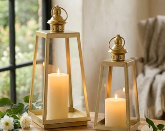 Metal Lantern Set of 2 Trapezoid 15 Inch No Glass