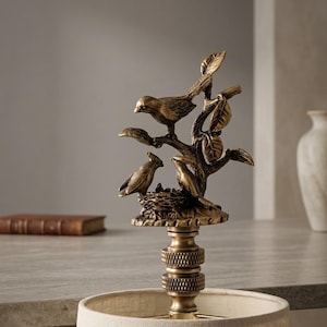 Brass Lamp Finial Bird on Nest 3 Inch Antique Standard Thread
