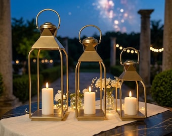 Decorative Metal Lanterns Set of 3 – Black Candle Holders 20"/15.7"/12"
