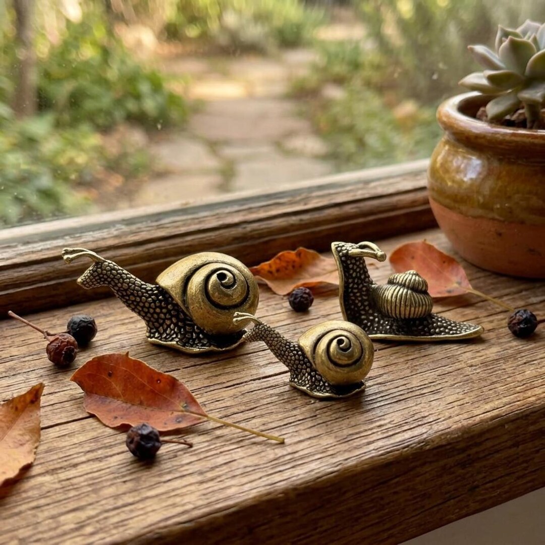Snail Statue Brass Snail Statue Set of 3 - Retro Mini Copper Sculptures for Garden ...