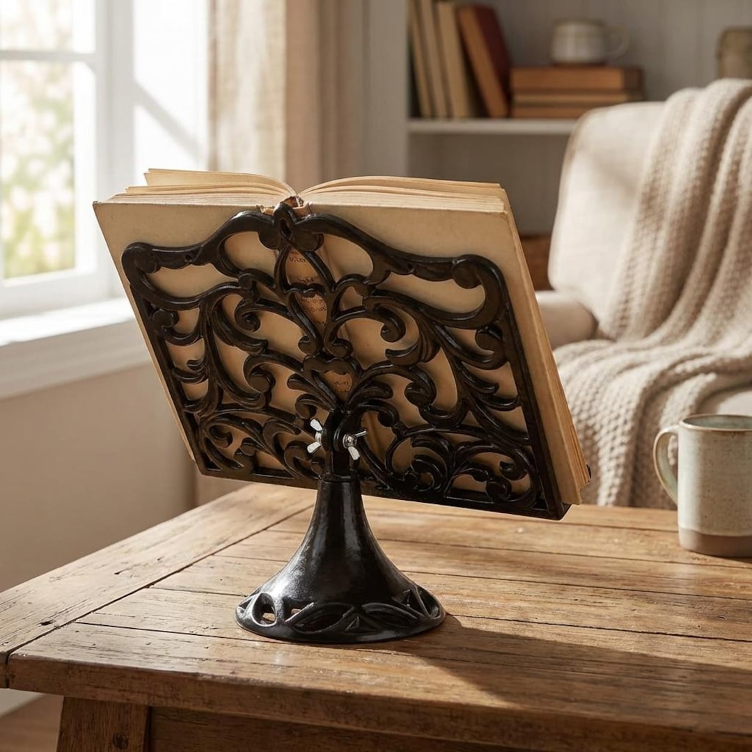 Adjustable Cast Iron Cookbook Stand – Heavy Duty Recipe Holder, Vintage Kitchen Decor