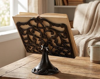 Adjustable Cast Iron Cookbook Stand – Heavy Duty Recipe Holder, Vintage Kitchen Decor