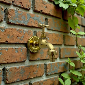 Rubinetto da giardino in ottone massiccio non laccato - Rubinetto per tubo flessibile da parete con piastra posteriore - Rubinetto per acqua vintage da esterno per giardino/patio - Fattoria