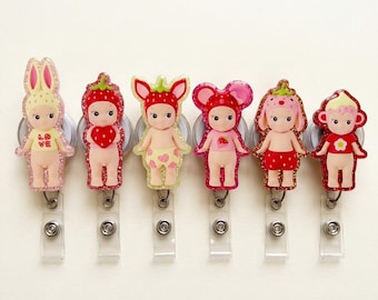 Brelok do identyfikatora Sonny Angel Bunny, akrylowy uchwyt na identyfikator Kawaii Baby Angel, klips do identyfikatora nauczyciela i pielęgniarki