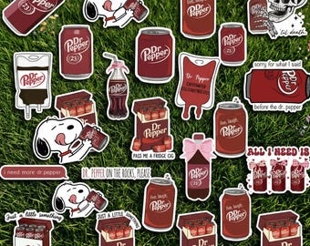Set 20 pcs Dr Peperr Soda Sticker Pack, Cute Drink Vinyl Stickers Bundle, Funny Cartoon Decals, Waterproof Laptop Phone Stickers Set
