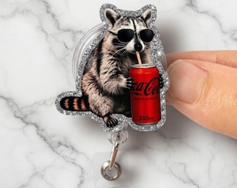Waschbär Badge Reel, lustiges Tier ID Ausweishalter, Soda Drink Badge Clip, niedliche Krankenschwester Ausweisrolle, einziehbare Arbeit ID Geschenk